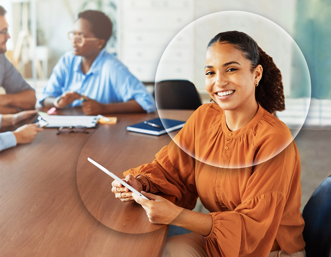Latina female teacher working on iPad